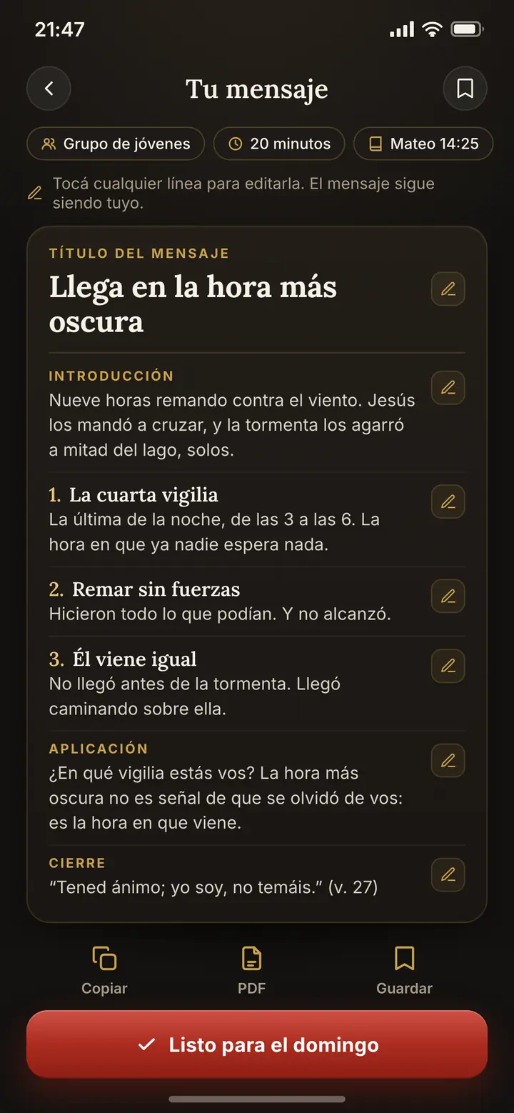 El mensaje armado: título, introducción, tres puntos, aplicación y cierre